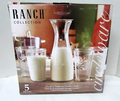 Buy Ranch Collection 5pc Glassware Set Carafe & 4 Glasses Select Farm Rooster W Box • 16.25£