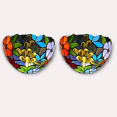 Buy 2x Tiffany Style Wall Lamp 12  Shade Stained Glass Handmade Multicolor Art Decor • 79£