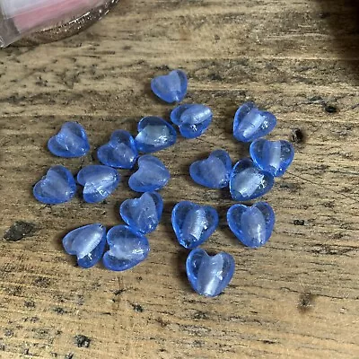 Buy Pack Of 20 ~ Silver Lined Glass Beads ~ Heart ~ 15mm ~ Sky Blue • 4£