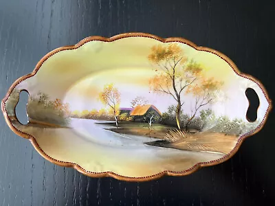 Buy Noritake Japan Hand Painted Oval Dish Landscape Scene Shades Of Yellow And Brown • 9.48£