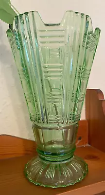 Buy Sowerby Green Pressed Glass Geometric Vase • 10£