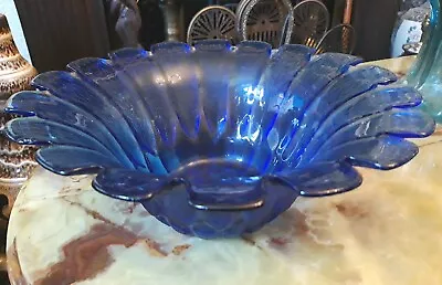 Buy LARGE VINTAGE COBALT BLUE GLASS BOWL/DISH  Decorative Art Glass • 15£