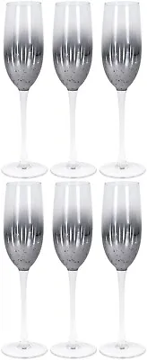 Buy Set Of 6 Champagne Glasses Flutes 250ml Elegant Drinking Glass Grey Ombre Effect • 26.99£