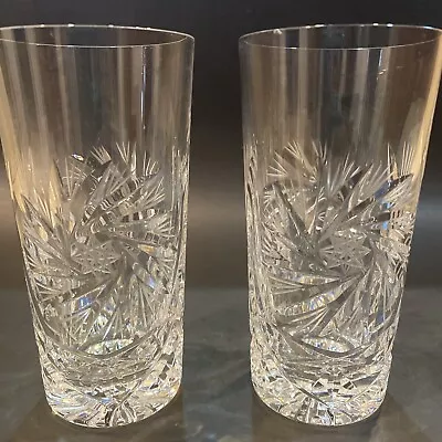 Buy 2 American Brilliant Period Cut Glass Whiskey Tumbler Pinwheel Star Fan 5 5/8” • 27.96£