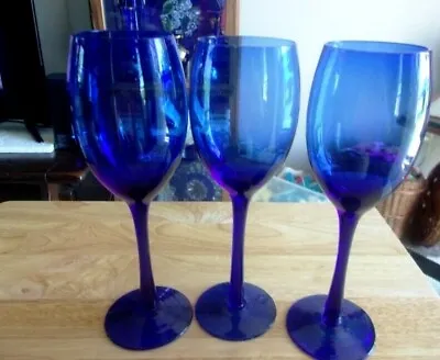 Buy Cobalt Blue 3 Wine Sherry Glasses  8-3/4  Tall 6.oz • 26£