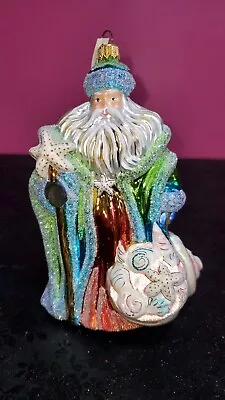 Buy Glassware Art Studio Seashell Santa Glittered Poland Blown Glass Ornament NEW • 94.49£