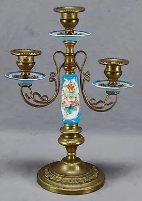 Buy Mid 19th Century Sevres Style Hand Painted Floral Celeste Blue Candelabra • 121.64£