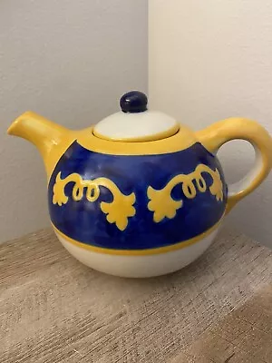 Buy Mexican Pottery Teapot Blue & Yellow Hand Painted Unique Tea Party • 19.21£