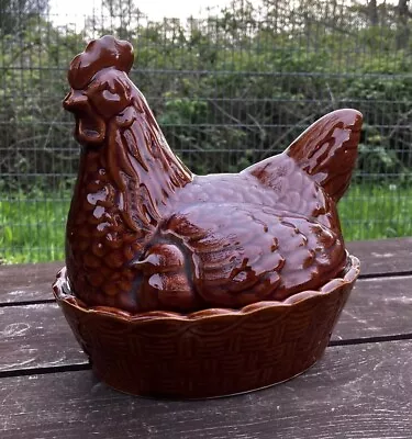 Buy Rare Vintage Majolica Style Brown Glazed Chicken Terrine Tureen Serving Dish Pot • 19.85£