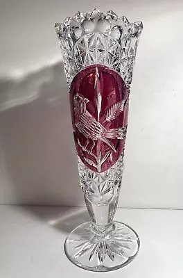 Buy Vintage Hofbauer Byrdes Vase 9.75” German Lead Crystal Ruby Red Beautiful Bird • 48.02£