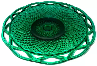 Buy Vintage Imperial Glass Serving Plate Open Lace Edge Stiegel Green Diamond 9  D • 37.97£