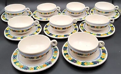 Buy Vintage Della Robbia Style Italian Majolica Pottery 9 Cups And Saucers • 118.54£
