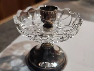 Buy Vintage Lead Crystal Candle Holder Silver Plated Base ,Top W/ Brass Center • 12.05£