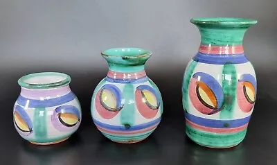 Buy 3 X Varied Size Colourful Handmade Tintagel Pottery Vases • 18.72£