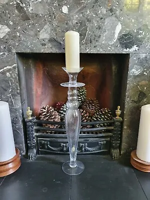 Buy Beautiful Tall Wrythen Rippled Hand Blown Glass Genie Style Candlestick 50cm • 18£