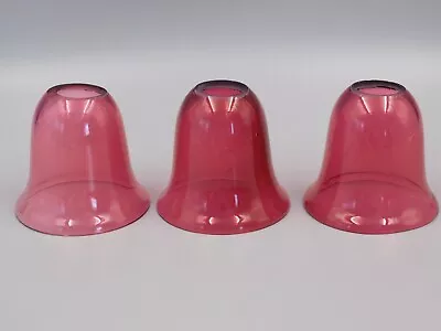 Buy Three Vintage Bell Shaped Cranberry Glass Lamp Shades. • 19.99£