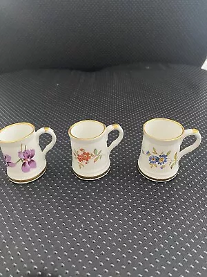Buy Hammersley Miniature Porcelain Tankards Floral Designs X3 • 8.90£