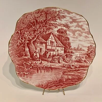 Buy HM Sutherland Rural Scenes Pink Gold Trim Bone China Salad Plate Made In England • 38.07£