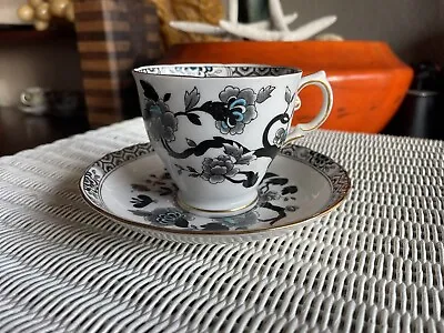 Buy Stunning Vintage Tuscan Fine English Bone China Tea Cup & Saucer Black Floral • 19.46£