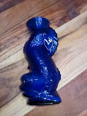 Buy Vintage Marked ~M~ Maryland Cobalt Blue Glass Fish/Koi Vase 6  Tall • 19£