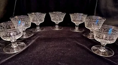 Buy Antique Edwardian Pall Mall Lady Hamilton Cut Crystal Champagne Glasses Set Of 7 • 60£