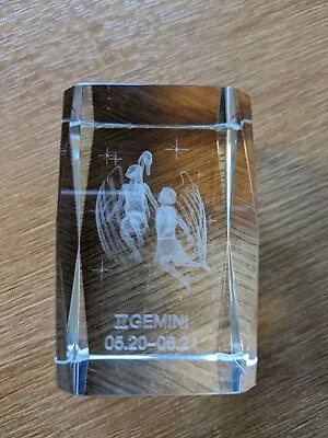 Buy Gemini Etched Glass Paperweight. Size H 5.5cm X W3.8cm X D3.8cm • 5£