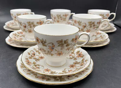 Buy Queen Anne Ridgway 6 Bone China Trios Tea Cup Saucer Side Plate - Orange Flower • 16.45£