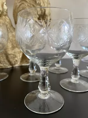 Buy Set 6 Vintage Antique Starburst Crystal ? Glass Wine Glasses  • 9.99£