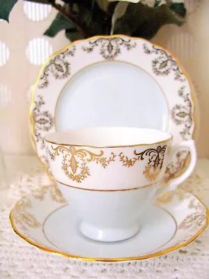 Buy Vintage Royal Vale Bone China Tea Cup Saucer Side Plate Shabby Chic Blue Gold • 29.99£