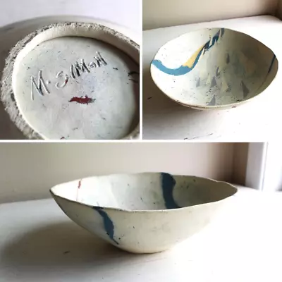 Buy Michael Simon Studio Pottery Wheel Thrown Bowl 1980s Terrazzo Matte Organic Blue • 74.92£