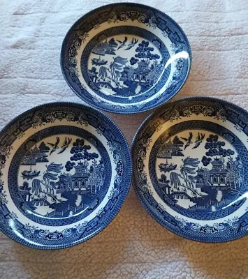 Buy Vtg Set Of 3 Churchill Blue Willow China Soup/ Cereal Bowls Lion Head England • 23.44£