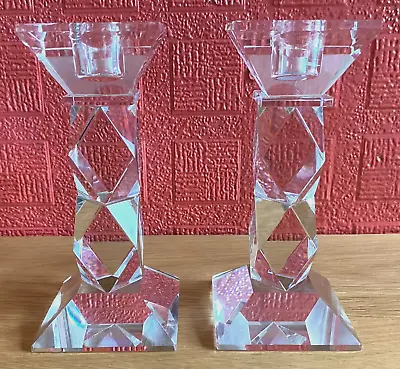 Buy Pair Of Clear Glass Square Base Column Candlestick Holders ~ Marks & Spencer • 19.99£