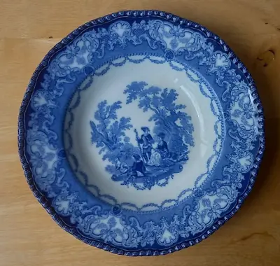 Buy Antique Doulton Watteau, Flow Blue Soup Bowl, 10.25  C.1890 #1 • 15£