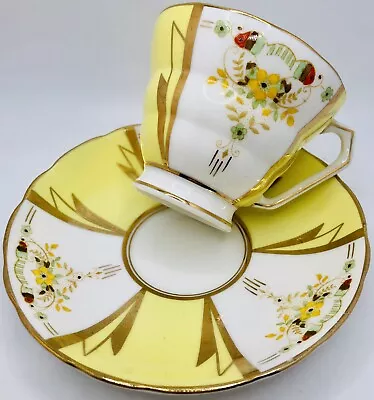 Buy Radfords Fenton England Yellow Enamel Floral Painted Cup & Saucer Deco Teacup • 28.44£