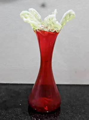 Buy Rare Uranium Vaseline Glass Topped  Victorian Cranberry / Ruby Glass Vase 22 Cm • 65£
