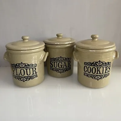 Buy Moira Pottery Farmhouse Stoneware Biscuit, Flour & Sugar Storage Jars Set 1970’s • 49.99£