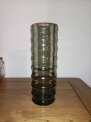 Buy Glass Ribbed Vase Made In Poland 24.9cm Tall 8cm Diameter Ribbed Heavy Vintage  • 26£