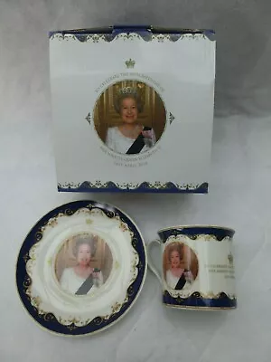 Buy Royal Crest Fine China Cup & Saucer Queens 90th Birthday NEW • 6£