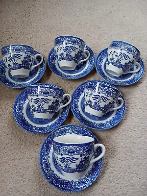 Buy 6 Vintage Willow Pattern China Cups & Saucers By English Ironstone Pottery • 10£
