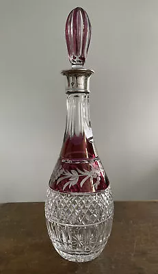 Buy Cranberry Glass Decanter And Stopper With 1980 Sterling Silver Collar C J Vander • 95£