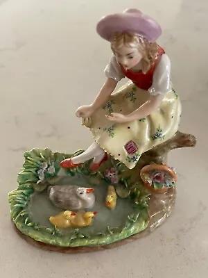 Buy Antique German Carl Thieme Dresden Porcelain Figurine Boy W/ Chicken & Flowers • 16£