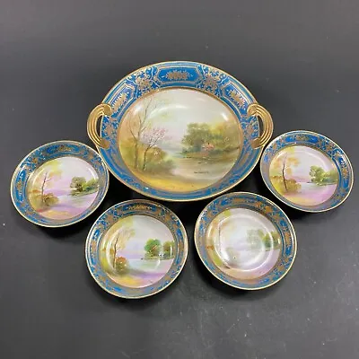 Buy 5pc RARE EARLY 1900's ANTIQUE NORITAKE CHINA HAND PAINTED SWEETS SET GOLD GUILD • 516.30£