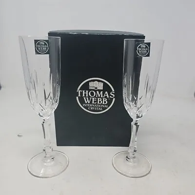 Buy 2 Boxed Thomas Webb Cut Glass Crystal Champagne Flutes Glasses   International   • 29.99£
