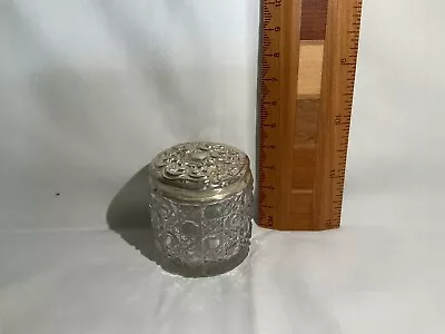 Buy Small Round Engraved Glass Pot With Patterned Solid Silver Hallmarked Top • 5£