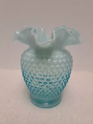 Buy Fenton Blue Opalescent Hobnail 6  Double Crimped Vase • 42.62£