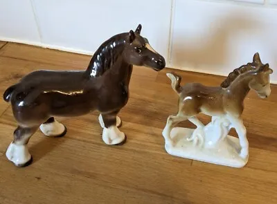 Buy X2 Small Beswick? Style Horse And Shire Foal Ceramic Figurines Vintage Collector • 7£