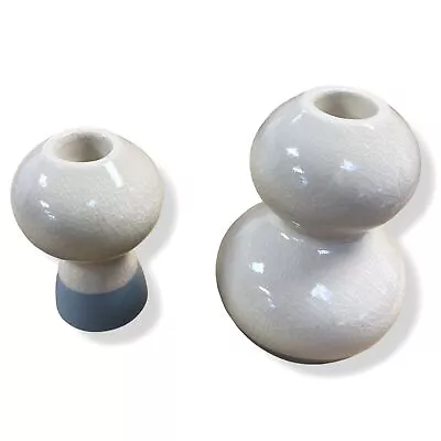 Buy $215 Marloe Marloe Gray White Décor Candle Holder Mixed Pair Fractured Gloss • 65.96£