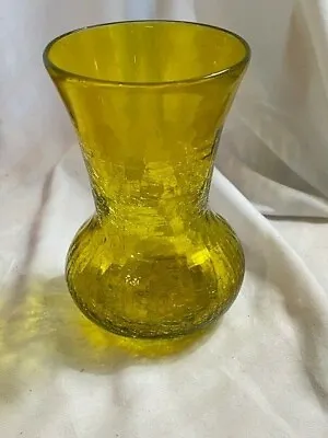Buy Vintage Chartreuse Greenish Golden Crackle Glass Small Vase 5-1/2  • 23.62£