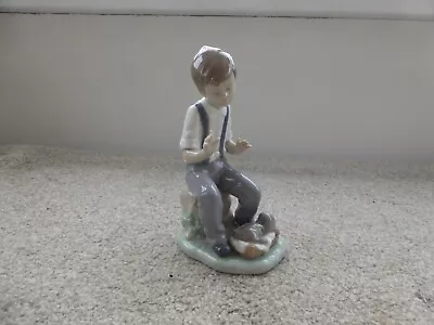 Buy NAO By LLADRO  Figurine Boy With Puppy Dog In Basket 'Homesick Friend' Beautiful • 14.99£