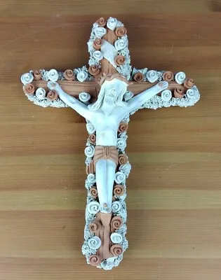 Buy Vintage Portuguese Bocage Pottery Crucifix Adorned With Flowers (S35) • 14.99£